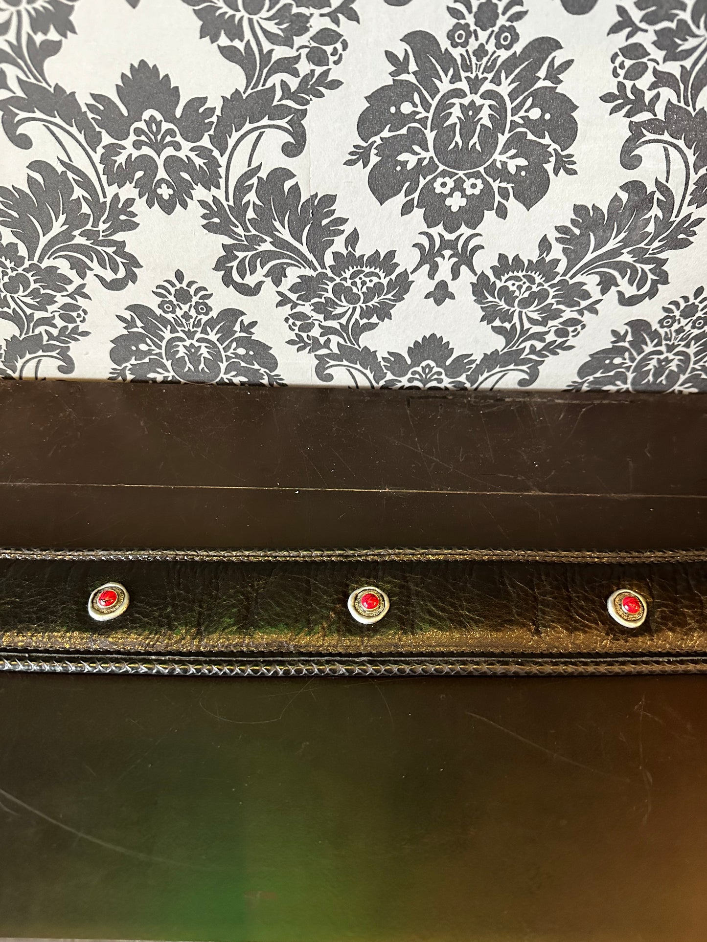 Ferrini Hand Made Black Leather Strap With Red Buttons