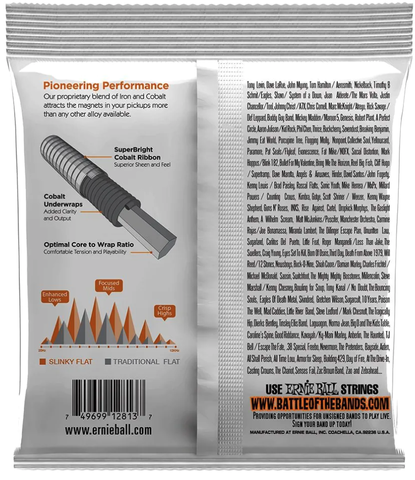 Ernie Ball 2813 Flatwound Cobalt Hybrid Slinky Bassnaren (45-105)