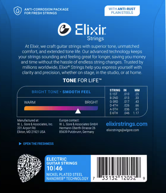 Elixir Nanoweb 12052 (10-46) Electric guitarstrings