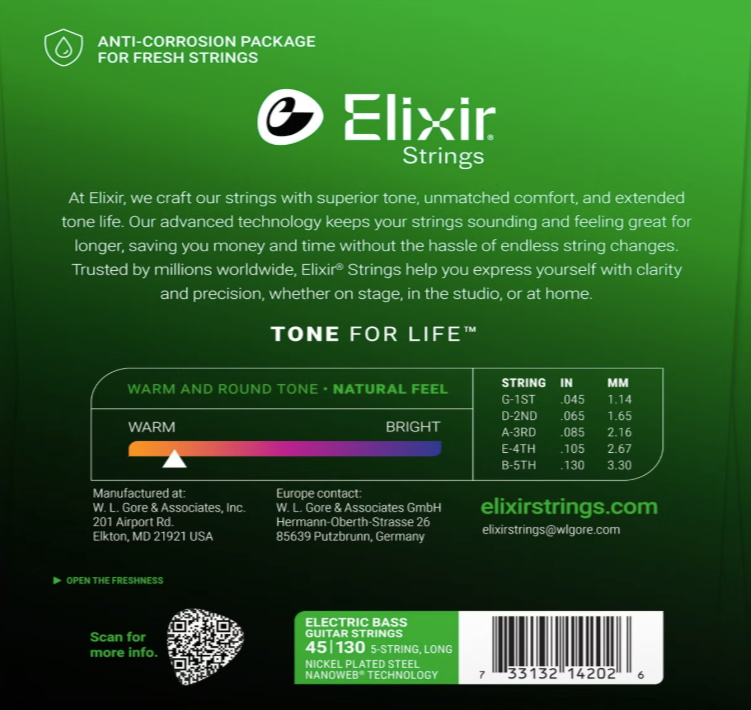 Elixir Nanoweb 14202 (45-130) Nickel Plated Steel Bass guitarstrings