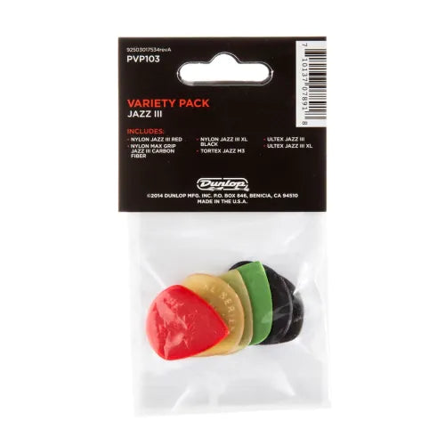 Dunlop PVP-103 Jazz III Variety Plectrum 6-Pack