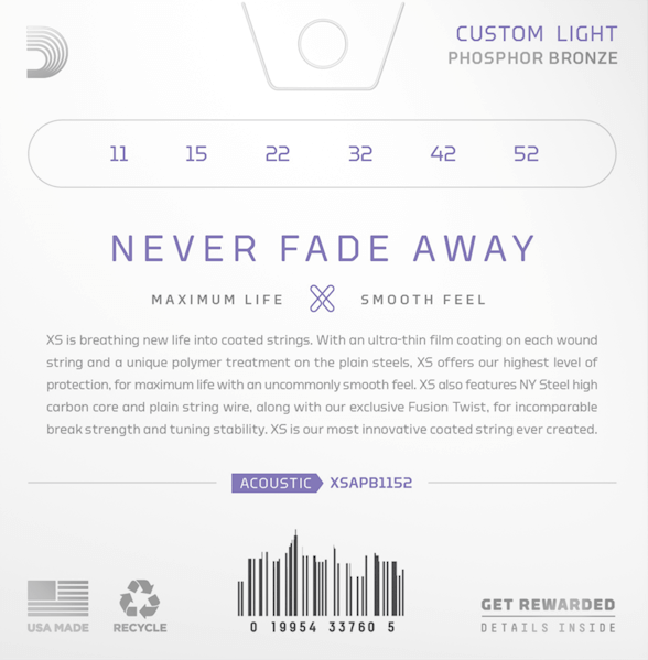 D’Addario XS (11-52) coated acoustic guitar strings