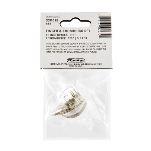 Dunlop 33P018 Duim/Vingerplectrum Zilver .018" (0,46 mm) 5-pack