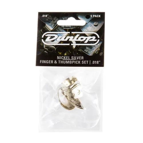 Dunlop 33P018 Duim/Vingerplectrum Zilver .018" (0,46 mm) 5-pack