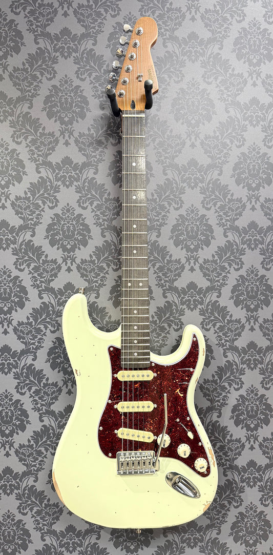 Patina Guitars PS-6 S-Type Electric Guitar in Olympic White Relic