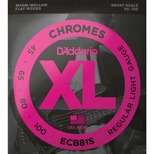 D'Addario ECB81S (45-100) Chromes Flatwound Short Scale basgitaarsnaren