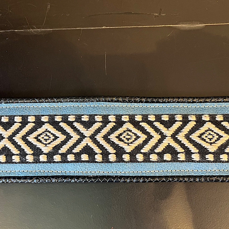 Ferrini Hand Made Leather Guitar strap Blue Black with Indian Trim