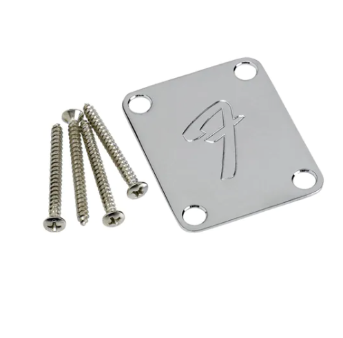 Fender Origineel Vervangingsonderdeel nekplaat American Vintage '70s, voor gitaar en bas, 'F-logo', chroom