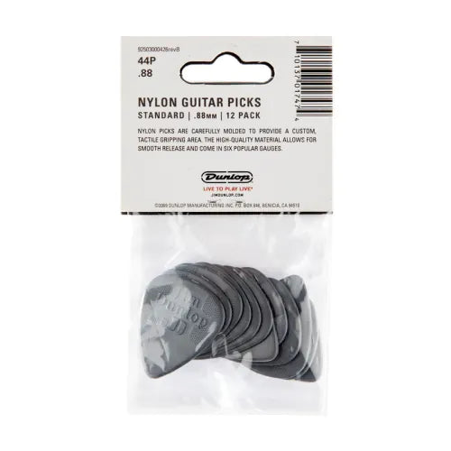 Dunlop 44P88 Nylon Standard Plectrum 0.88mm 12-Pack